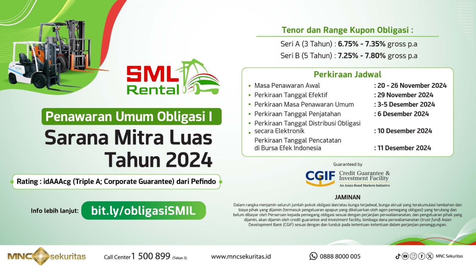 Emiten Rental Forklift (SMIL) Terbitkan Obligasi Rp300 Miliar, Cek Imbal Hasilnya (foto mnc media)