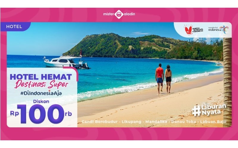 Kemenparekraf bersama Mister Aladin menawarkan promo DISKON Rp100.000 untuk pemesanan hotel di berbagai destinasi wisata.  (Foto: MNC Media)