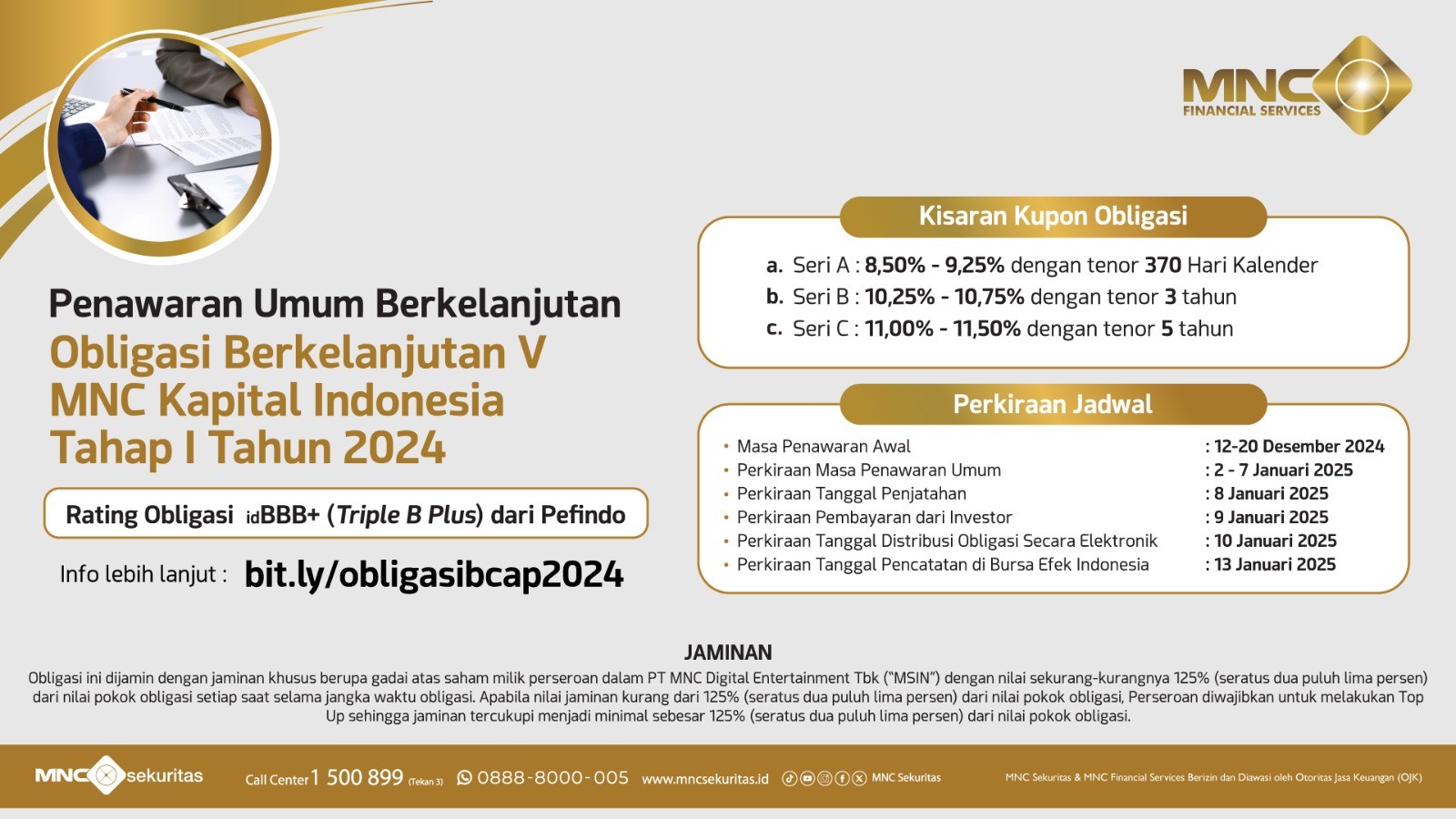 MNC Kapital (BCAP) Tawarkan Obligasi Berkelanjutan V Tahap I-2024, Simak Jadwal Bookbuildingnya (FOTO:MNC Media)