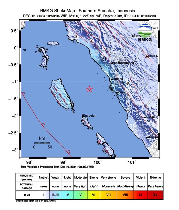 Gempa M5,0 Guncang Pariaman Sumbar, Tidak Berpotensi Tsunami. (Foto: MNC Media)