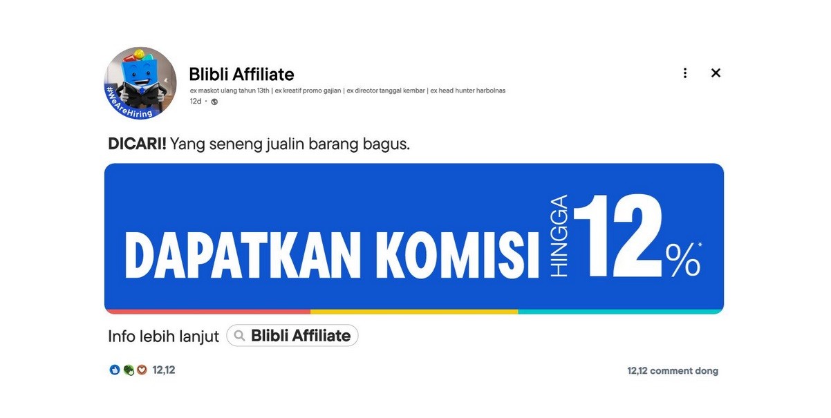 Blibli Affiliate Tawarkan Komisi hingga 12 persen, Potensi Cuan Sambil Internetan. (Foto Istimewa)