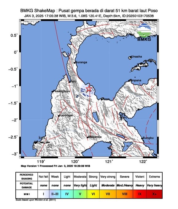 Gempa Magnitudo 3,6 Guncang Poso Sulawesi Tengah (foto ist)
