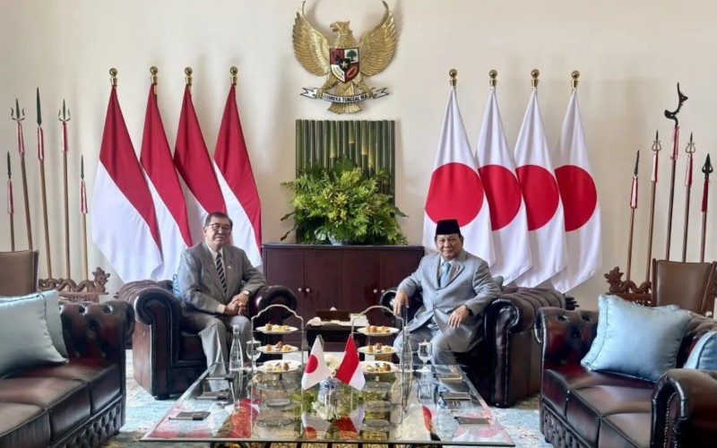 Presiden Prabowo Subianto menyambut kunjungan kenegaraan Perdana Menteri (PM) Jepang Ishiba Shigeru di Istana Bogor, Jawa Barat, Sabtu (11/1/2025).