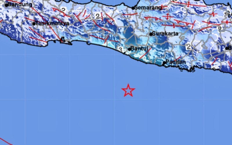 Gempa bumi Magnitudo 5,2 mengguncang Gunung Kidul, Yogyakarta, pada Sabtu (1/2/2025) .