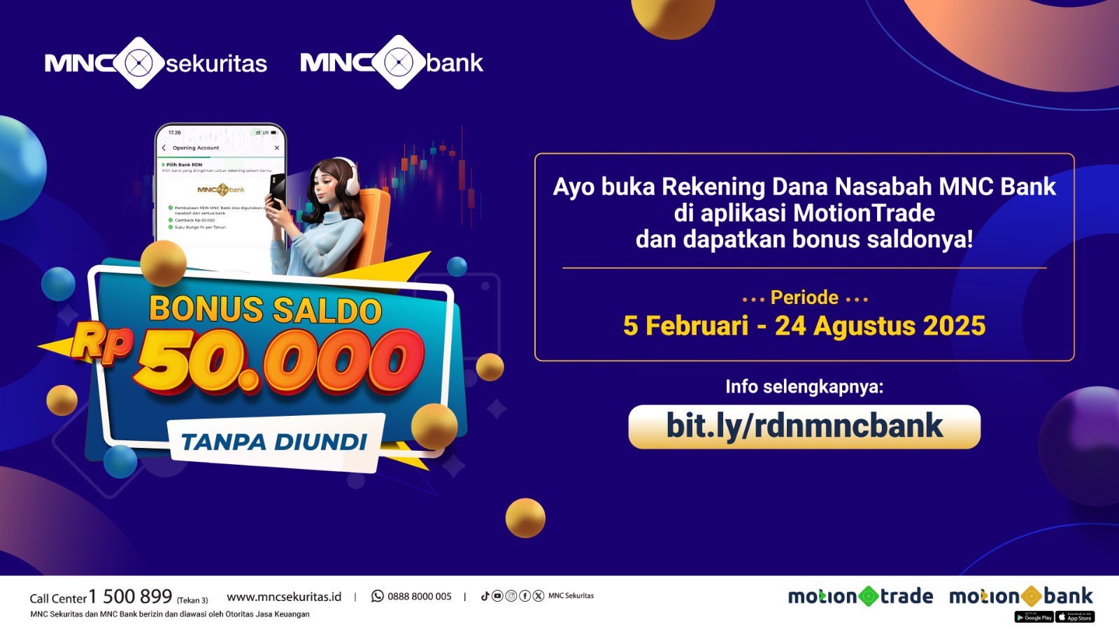 Buka RDN MNC Bank di MotionTrade Langsung Dapat Bonus Rp50 Ribu Tanpa Diundi. (Foto MNC Media)
