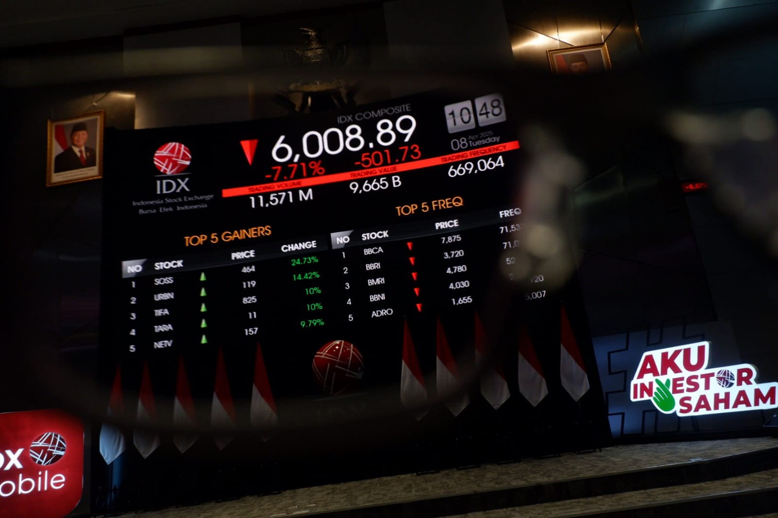 IHSG Sesi I Ditutup Turun 7,71 Persen ke 6.008. (Foto ISRA TRIANSYAH/MPI)