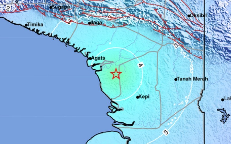 Gempa bumi Magnitudo 5,9 mengguncang Asmat, Papua Selatan,  Kamis (10/4/2025) pukul 14.53 WIB. (BMKG)