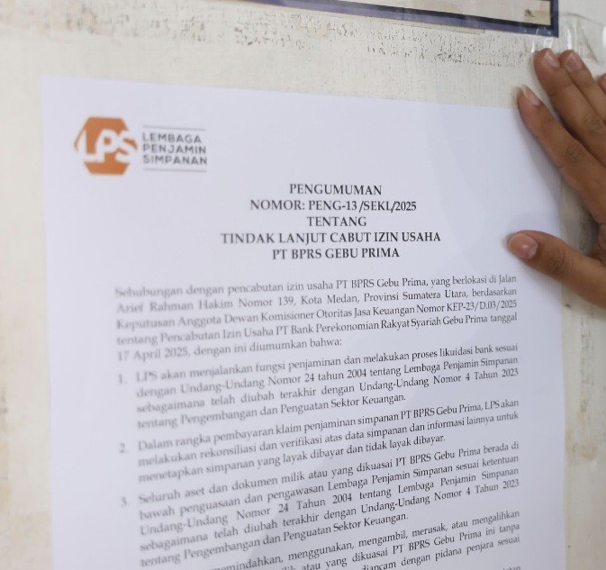 Izin Dicabut OJK, LPS Siapkan Pembayaran Simpanan Nasabah BPRS Gebu Prima Medan  (FOTO:Dok LPS)