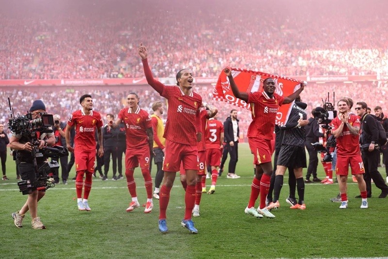 Liverpool resmi menjadi juara Liga Inggris 2024/2025 usai melibas Tottenham Hotspur 5-1. (Foto: Liverpool)