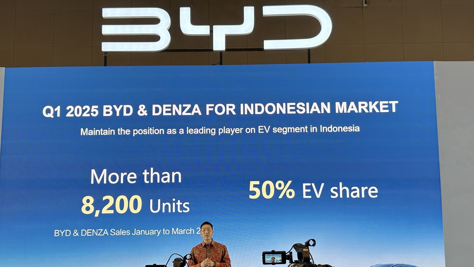 BYD Pamer Kuasai 50 Persen Pasar Mobil Listrik RI di Ajang PEVS 2025. (Foto Fadli R/iNews Media Group)