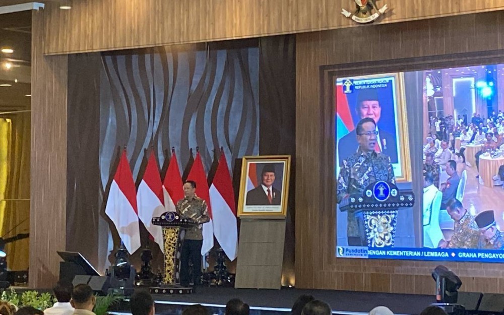 Menkum Supratman Andi Agtas meneken Memorandum of Understanding dan MoU dengan 20 kementerian lembaga. (Achmad Al Fiqri/iNews Media Group)