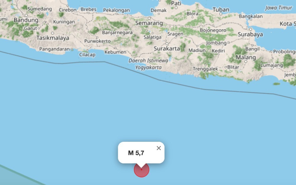 Gempa Bumi Magnitudo 5,7 Guncang Pacitan Jatim, Tak Berpotensi Tsunami (BMKG)