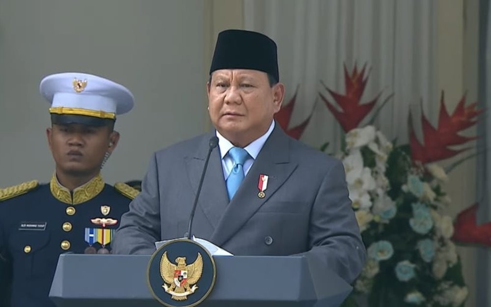 Presiden Prabowo Subianto saat memberikan amanat dalam Upacara Peringatan Hari Lahir Pancasila di Jakarta, Senin (2/6/2025). (Foto: Dok. Setpres)