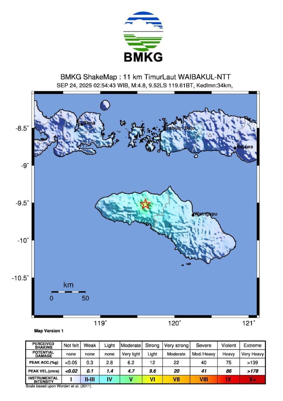 BMKG: Sumba Tengah Diguncang Gempa M5,1 Akibat Aktivitas Sesar Aktif. (Foto: Inews Media Group)