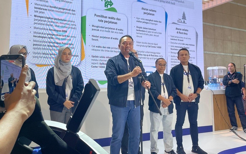 PT Jasa Marga (Persero) Tbk (JSMR) memperkenalkan aplikasi Travoy dalam ajang Indonesia International Motor Show (IIMS) 2026. (Foto: iNews Media/Tangguh Yudha)