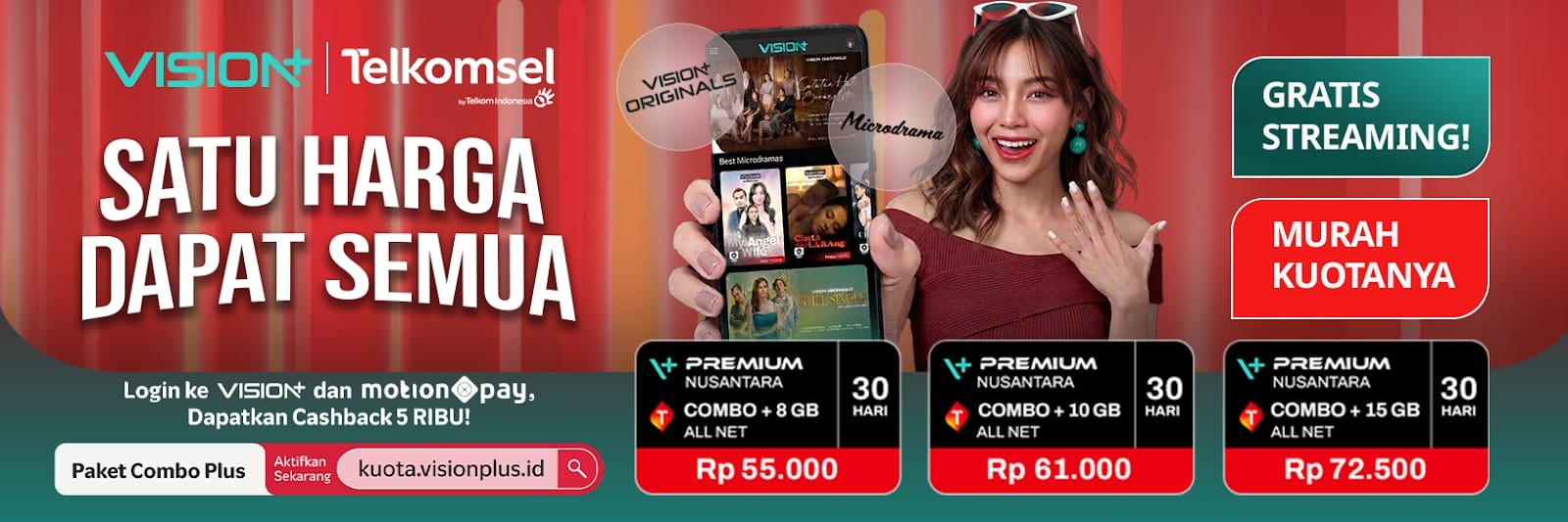 'Obat' Anti Bosan Saat Perjalanan Mudik? Cek, Combo Kuota Telkomsel Murah + Gratis Streaming Vision+ !. (Foto: Vision+)