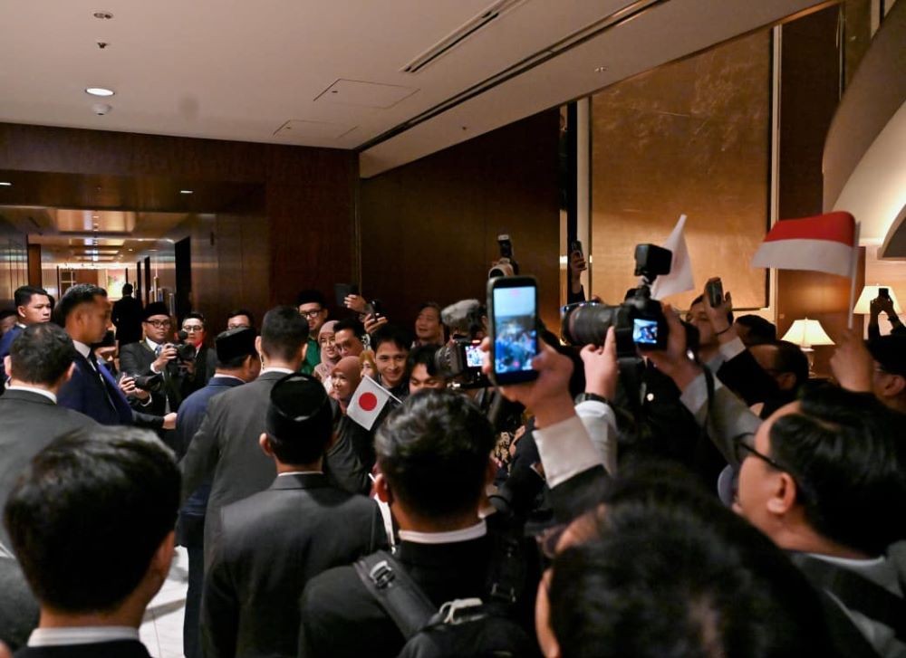 Momen Diaspora Indonesia Sambut Kedatangan Prabowo di Tokyo. Foto: Biro Setpres.