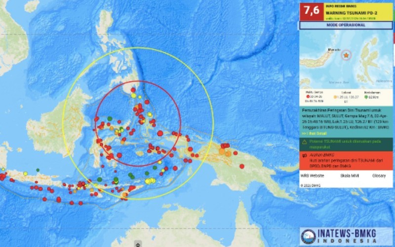 Gempa Bumi Magnitudo 7,6 Guncang Bitung Sulut, Berpotensi Tsunami 
