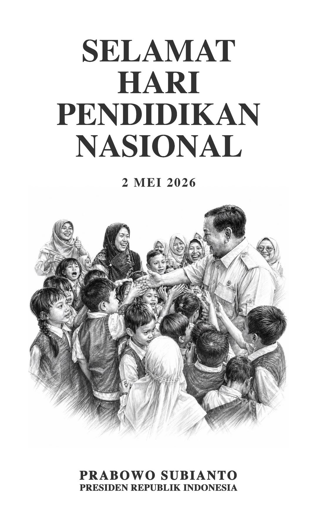 Prabowo Ucapkan Selamat Hari Pendidikan Nasional, Unggah Gambar Sketsa Hitam-Putih