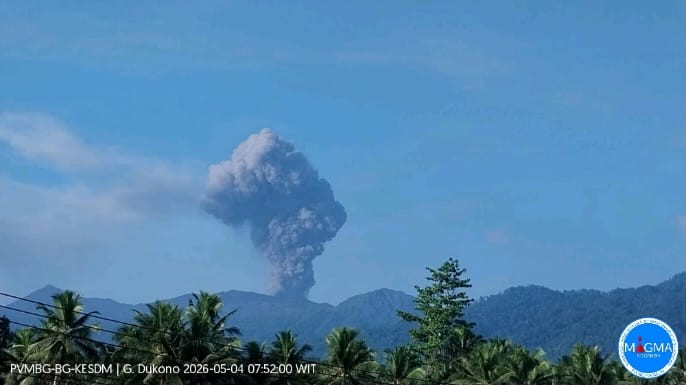Gunung Dukono Kembali Erupsi, Tinggi Kolom Abu Capai 1.400 Meter. (Foto: iNews Media Group)