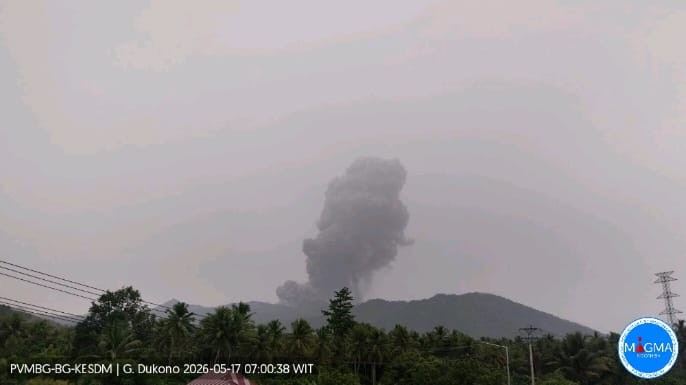 Gunung Dukono Kembali Erupsi Pagi Ini, Kolom Abu Capai 3.200 M. (Foto: PVMBG)