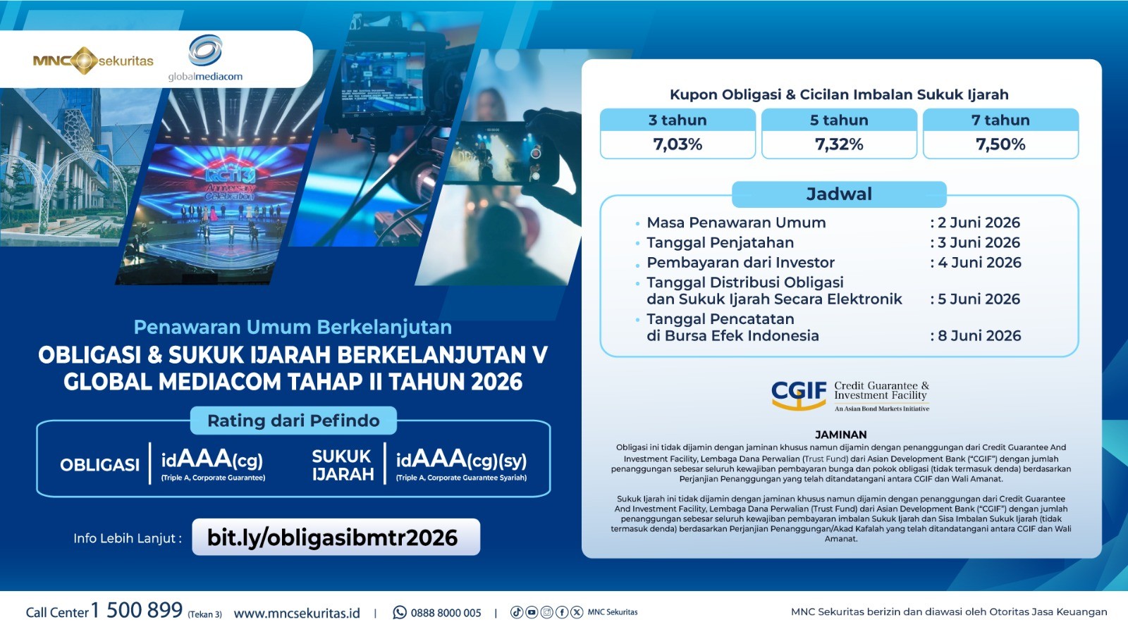 Jangan Lewatkan Penawaran Umum Obligasi dan Sukuk Ijarah Global Mediacom Tahap II Tahun 2026. (Foto: BMTR)