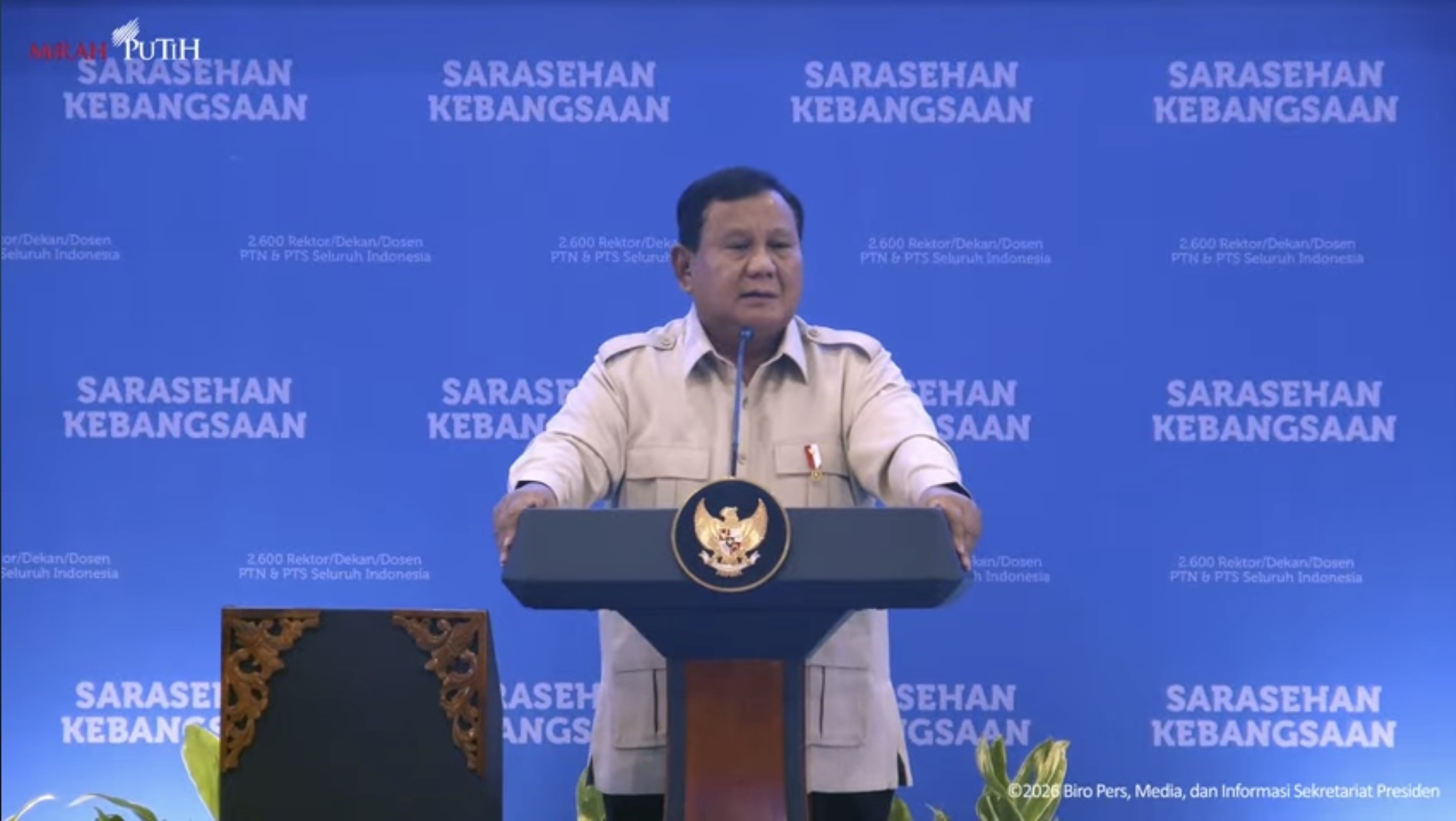 Prabowo Tekankan Indonesia Bisa Bangkit Jika Para Elite Bersatu dan Bekerja Sama. (Foto: iNews Media Group)