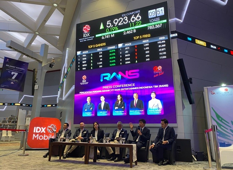 Saham PT RANS Entertainmen Indonesia Tbk (RANS) terbang pada perdagangan perdana melantai di Bursa Efek Indonesia (BEI). (Foto: iNews Media/Ichsan Yuniarto)