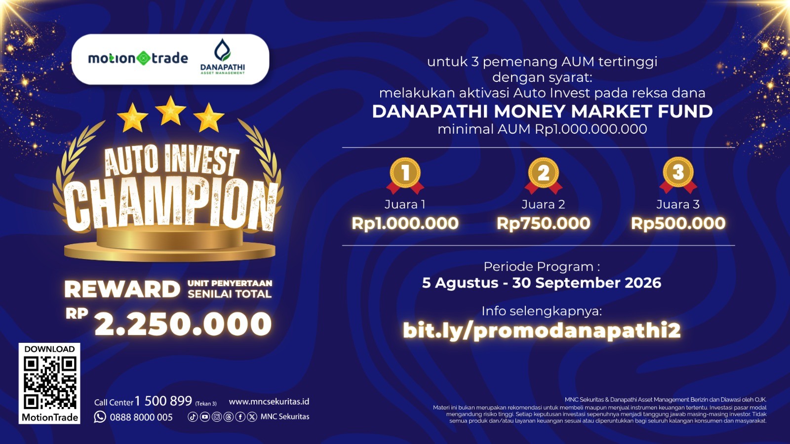 Jadilah Auto Invest Champion di MotionTrade untuk Menangkan Reward Reksa Dana dari Danapathi AM! (Foto: Doc MNC Sekuritas)