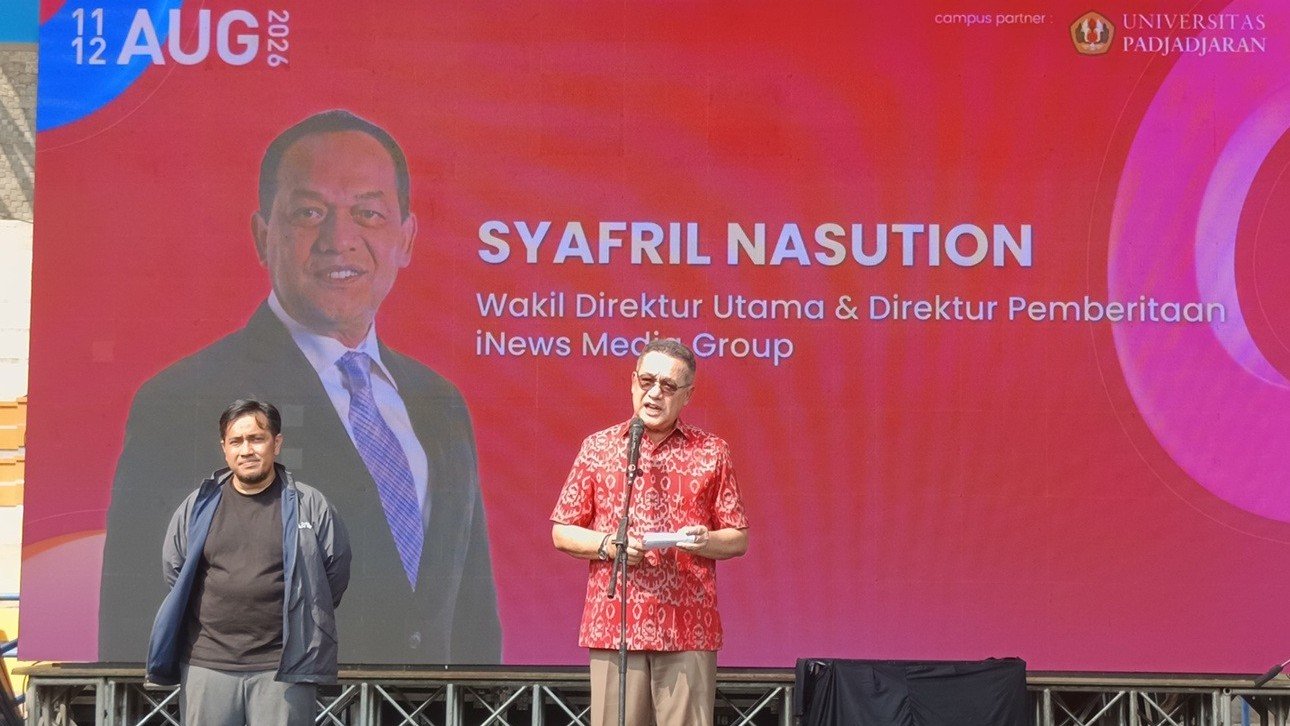 iNews Campus Connect Unpad, Syafril Nasution: Mahasiswa Jangan Jadi Penonton Perubahan Zaman. (Foto Rohman Wibowo/IMG)