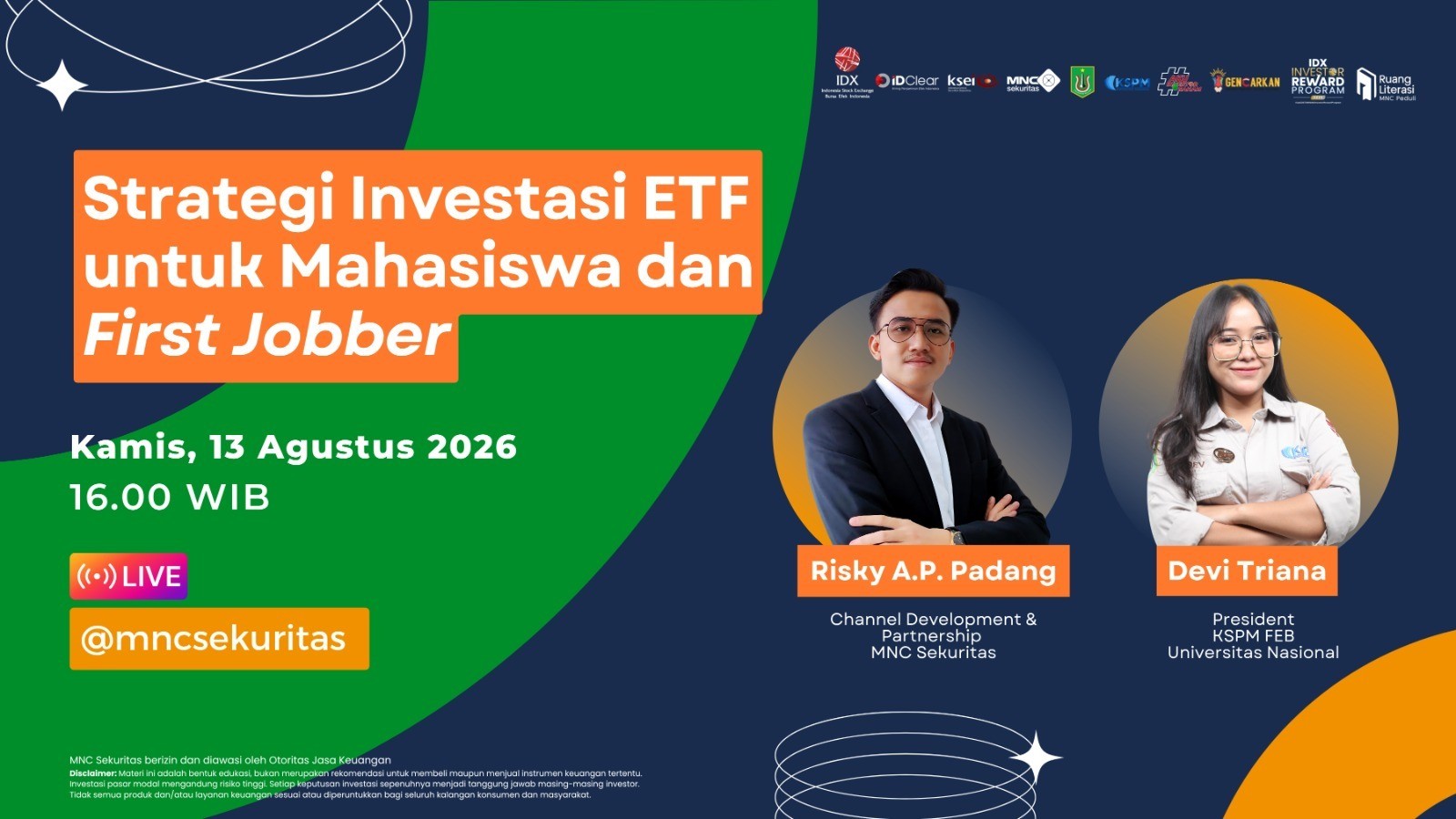 Saksikan IG Live MNC Sekuritas: “Strategi Investasi ETF untuk Mahasiswa & First Jobber” Sore Ini! (Foto: Doc MNC Sekuritas)