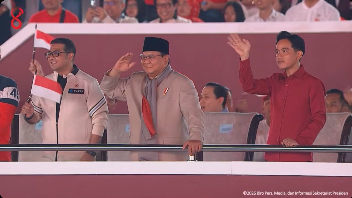 Prabowo dan Gibran Lepas Pawai Karnaval HUT ke-81 RI di Monas. (Foto YT Setpres)
