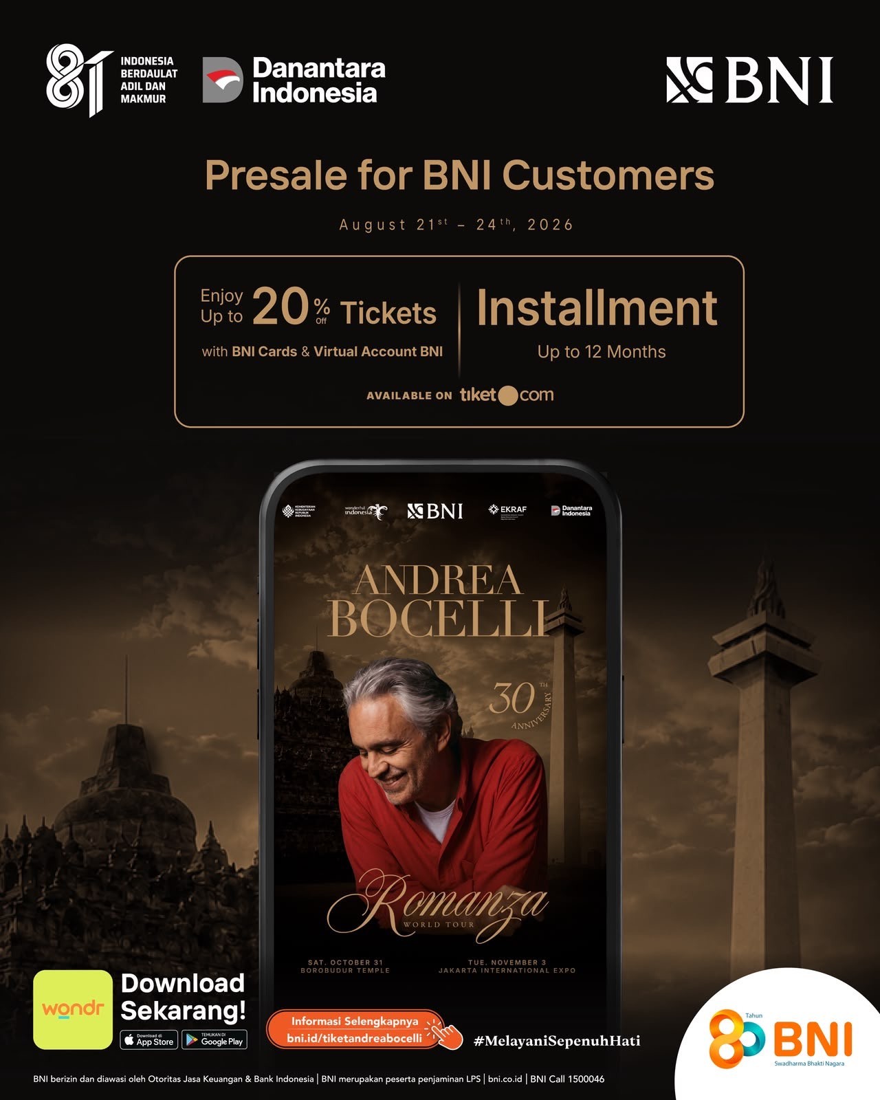 BNI Hadirkan Akses Eksklusif Menikmati Andrea Bocelli 