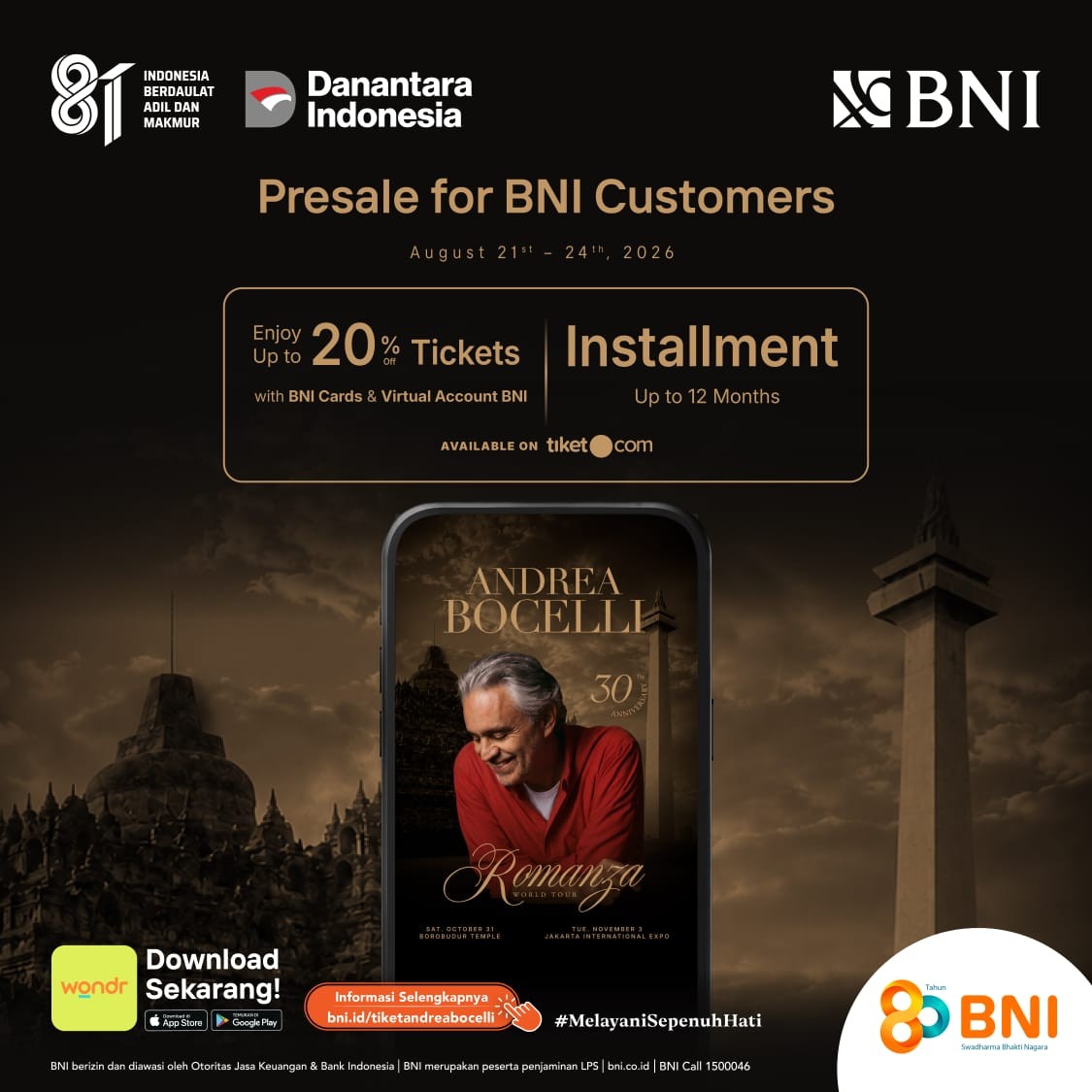 BNI Hadirkan Akses Eksklusif Menikmati Andrea Bocelli 