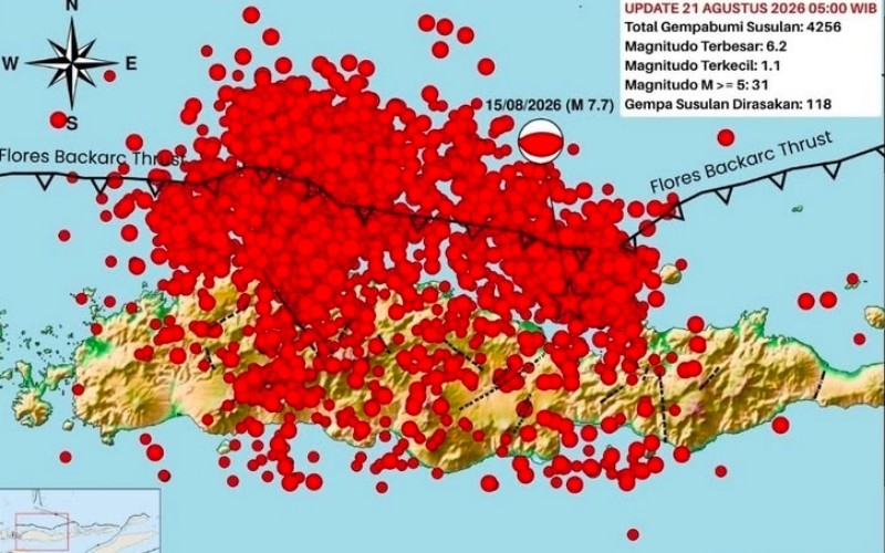 BMKG Catat 4.256 Gempa Bumi Susulan Guncang NTT, 118 Dirasakan Warga 