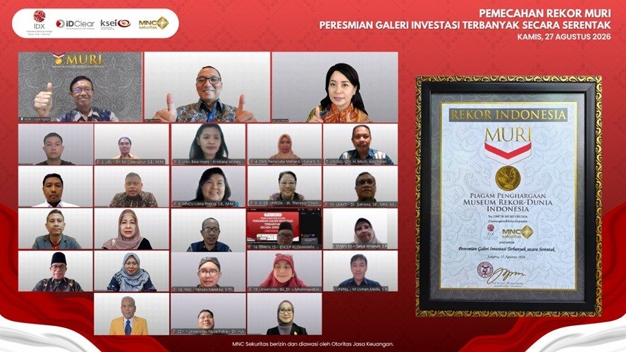 BEI dan MNC Sekuritas memecahkan rekor Museum Rekor-Dunia Indonesia (MURI) “Peresmian Galeri Investasi Terbanyak secara Serentak”. (Foto: Ist)