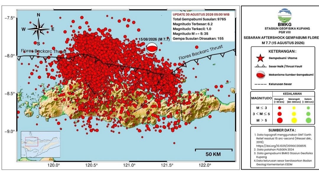 BMKG Catat 9.765 Gempa Susulan di NTT, 155 Dirasakan Masyarakat. (Foto: BMKG)
