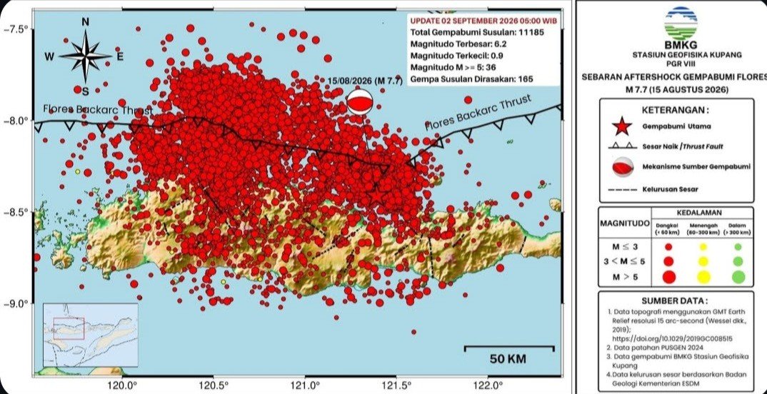 11.185 Gempa Susulan Guncang Flores NTT, 165 Dirasakan Masyarakat. (Foto: iNews Media Group)