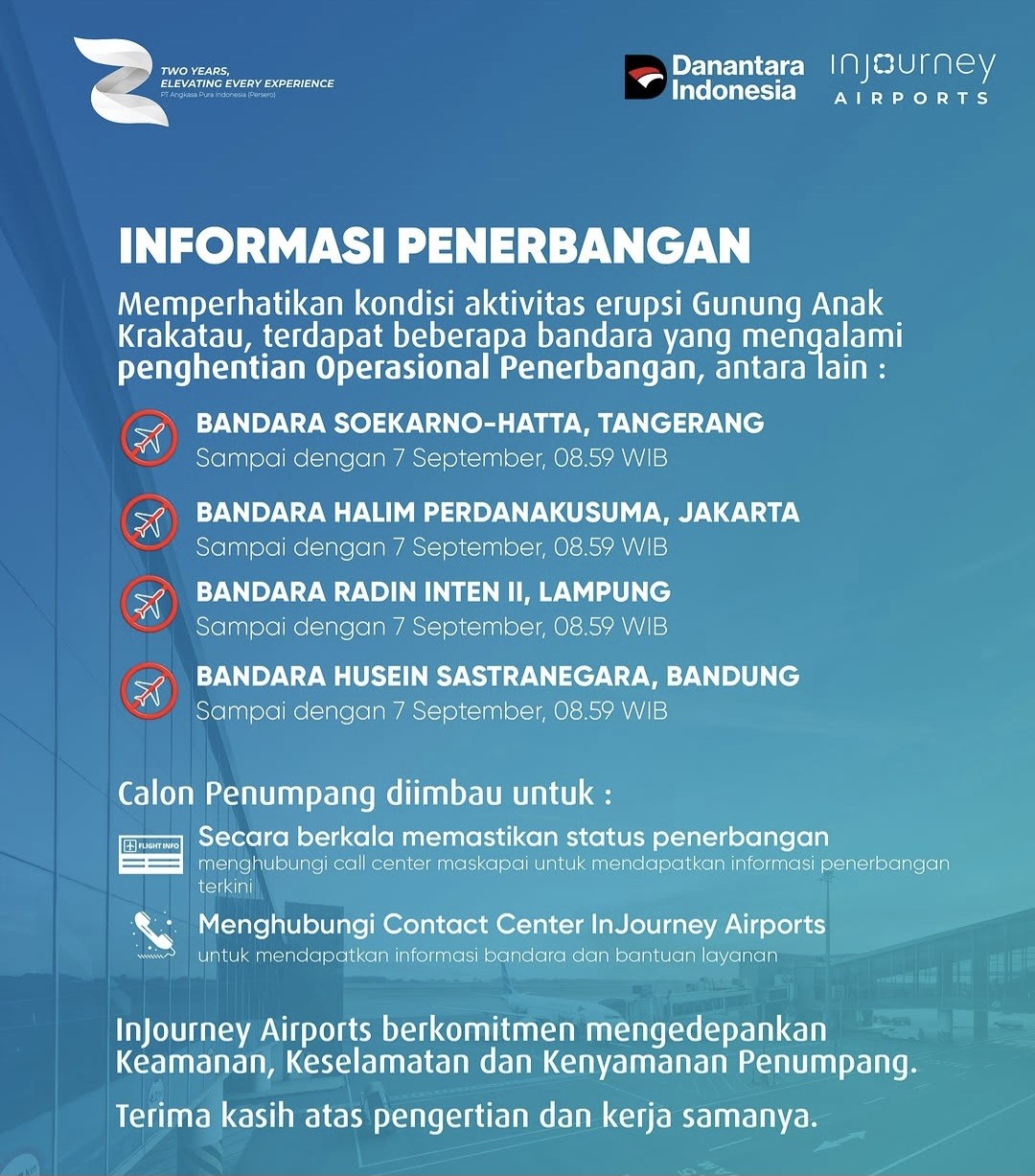 4 Bandara Pagi ini Masih Alami Penghentian Sementara Sampai Pukul 08.59 WIB (FOTO:Dok Akun IG Injourney)