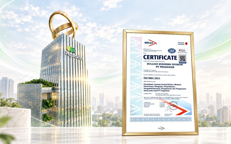PT Pegadaian (Persero) memperoleh Sertifikasi Sistem Manajemen Mutu ISO 9001:2015 untuk Layanan Kustodi (Custody Services). (Foto: Ist)