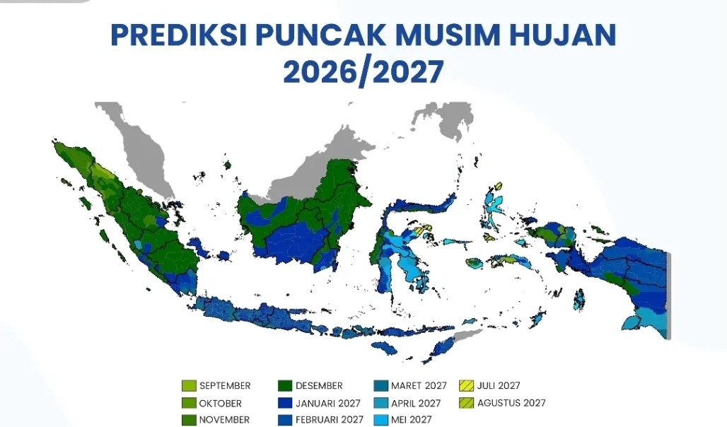 BMKG Rilis Peta Awal Musim Hujan November-Desember, Ini Daftar Wilayahnya. (Foto: BMKG)