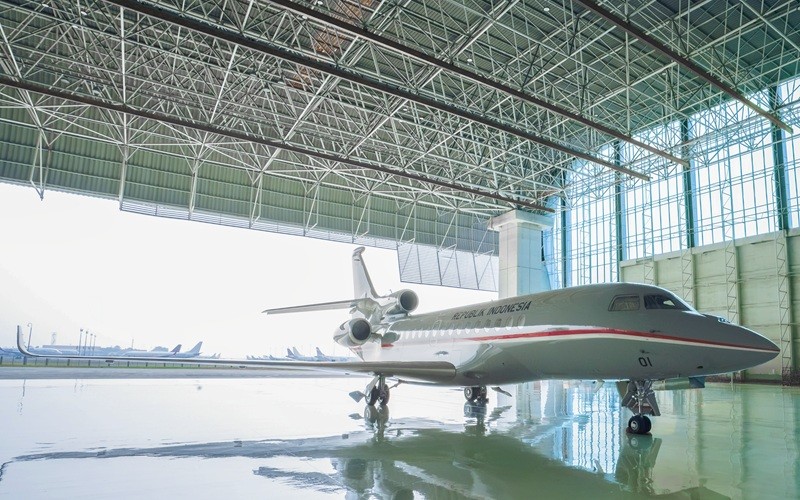 PT Garuda Maintenance Facility Aero Asia Tbk (GMFI) mengembangkan kapabilitas perawatan pesawat Falcon 8X milik TNI Angkatan Udara (TNI AU). (Foto: Ist)