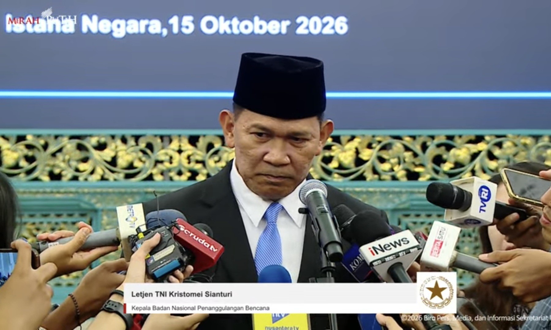 Mayjen TNI Kristomei Sianturi Resmi Jadi Kepala BNPB Gantikan Letjen Suharyanto (FOTO:Tangkap Layar YouTube Sekretariat Presiden)