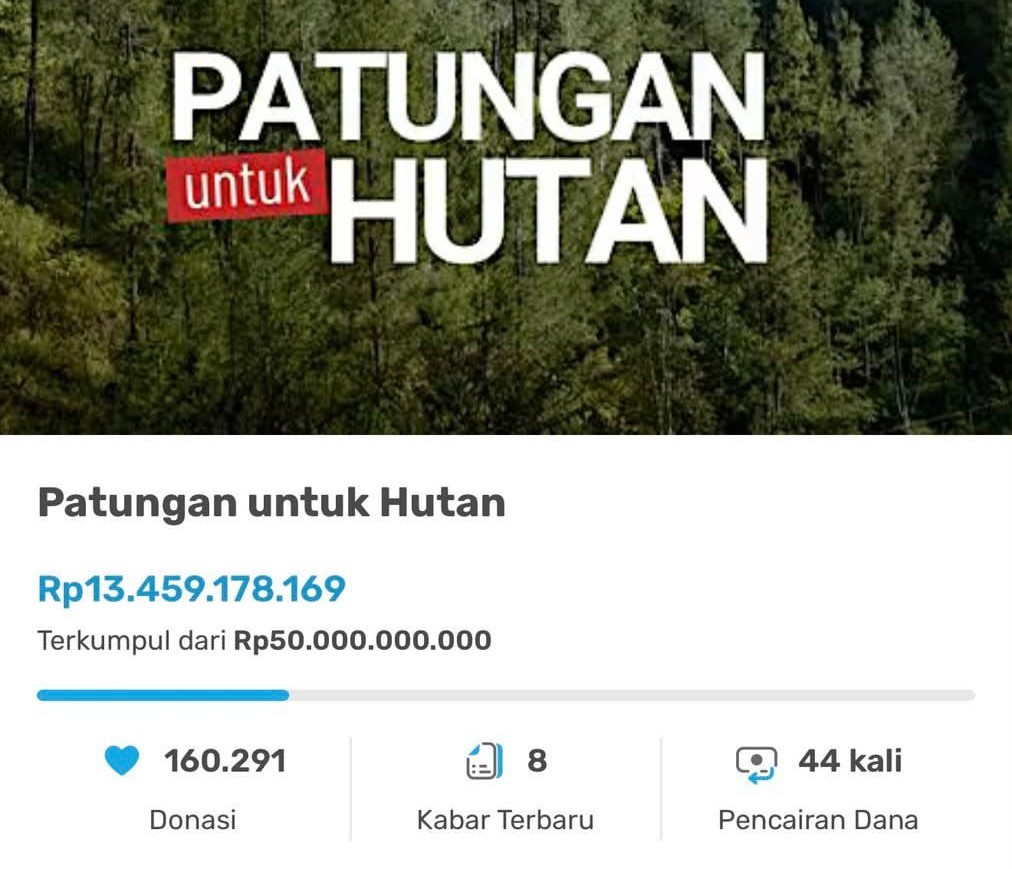 Donasi untuk Hutan Ferry Irwandi Tembus Rp13,45 Miliar, Siap Disalurkan ke Sumatera hingga Papua. (Foto: Kitabisa)