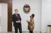 Menteri Kelautan dan Perikanan Sakti Wahyu Trenggono menyampaikan tiga inisiasi program kepada Duta Besar Denmark HE Mr. Lars Bo Larsen. (Foto: MNC Media)