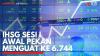 IHSG Sesi I Awal Pekan Menguat ke 6.744. (Sumber : IDXChannel)