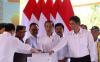 Presiden Jokowi melakukan peletakan batu pertama atau groundbreaking kantor Lembaga Penjamin Simpanan (LPS) di IKN Nusantaran, Kaltim. (Setkab)