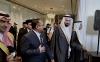 Menag Yaqut Cholil Qoumas menerima kunjungan Menteri Haji dan Umrah Arab Saudi Tawfiq F Al Rabiah. (Widya Michella/MPI)