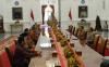Presiden Jokowi menerima pimpinan MPR di Istana Merdeka, Jakarta, Senin (14/10/2024).