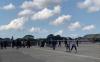 Presiden Prabowo Subianto melakukan pengecekan langsung latihan pasukan marching band yang akan ikut serta dalam Defile Hari Revolusi Prancis (Setkab)
